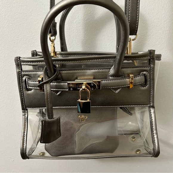 PurseN Chic Transparent Stadium Bag. Pewter with Gold Accents. - Picture 7 of 15